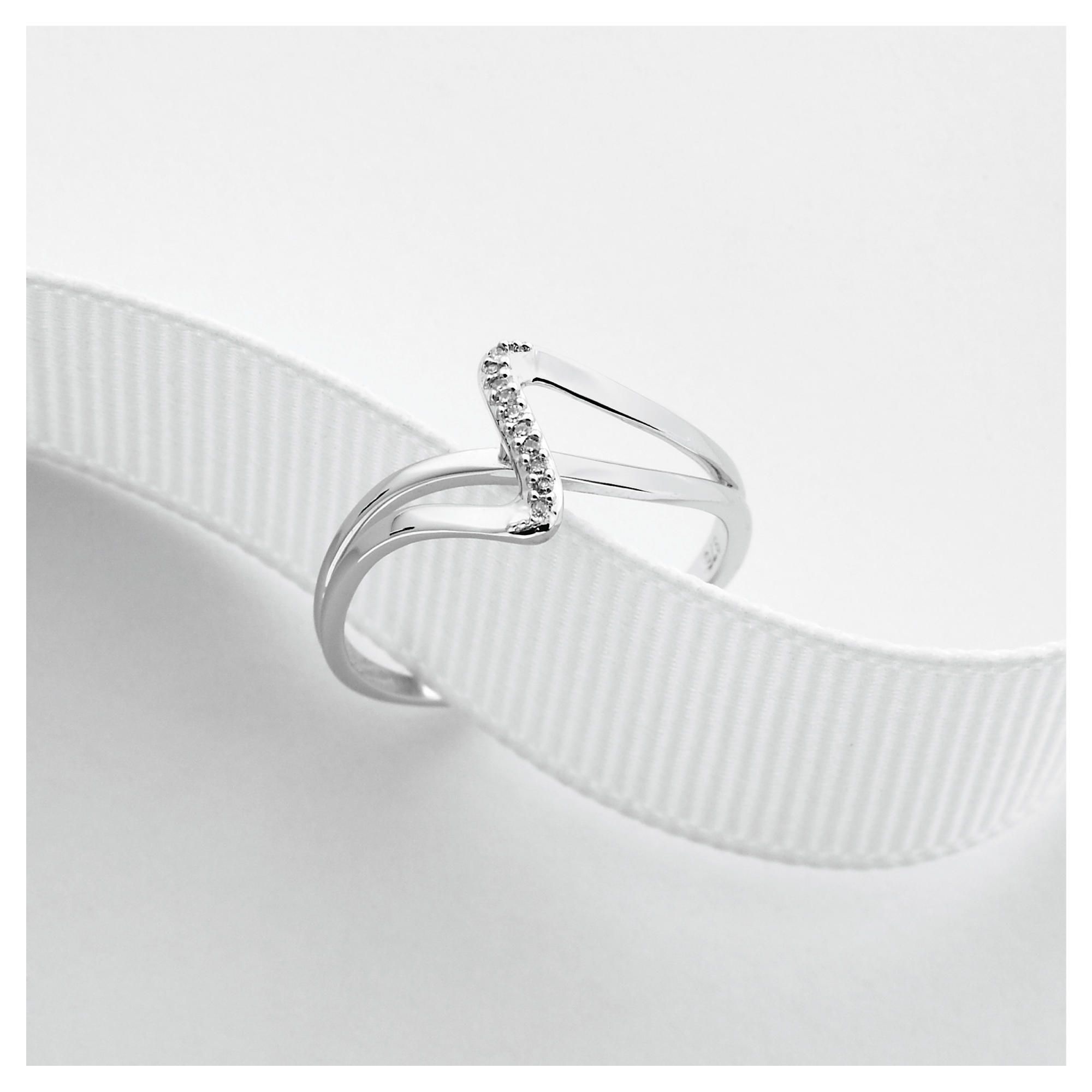 9ct White Gold Diamond Crossover 'S' Ring, N