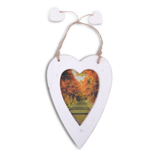 Image of Single Hanging White Heart Photo Frame With Jute Hanger