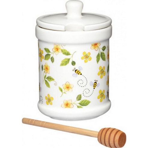 Image of Home Made Traditional Honey Pot With Wooden Dipper