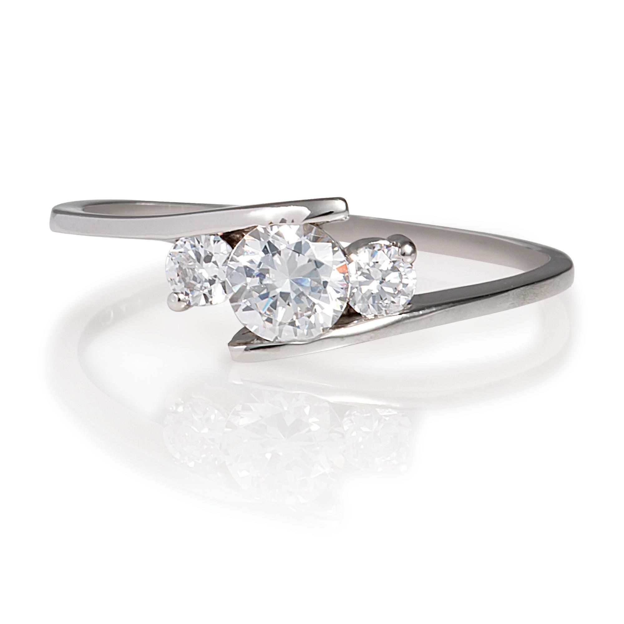9ct White Gold Cubic Zirconia Bypass Ring, N
