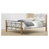 Faro Double Bed Frame, Silver And Natural Wood Finish