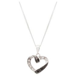 9ct White Gold Black And White Diamond Heart Pendant