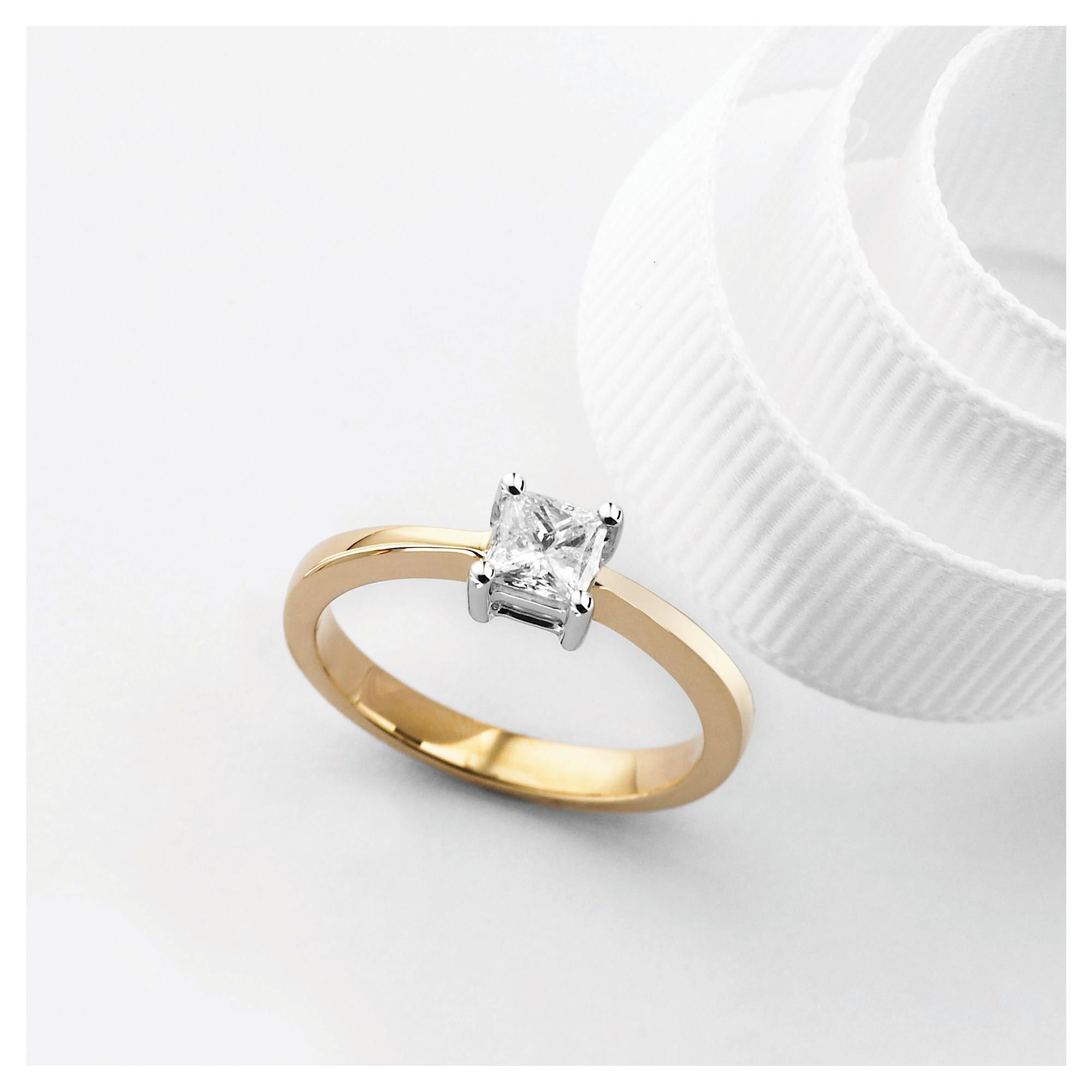18ct Gold 1/4ct Princess Cut Ring,  P
