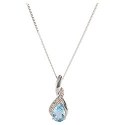 9ct White Gold Blue Topaz And Diamond Twist Pendant