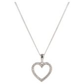 9ct White Gold Diamond Open Heart Pendant