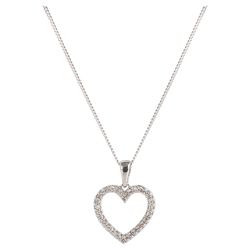 9ct White Gold Diamond Open Heart Pendant
