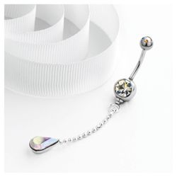 Stainless Steel Multi Colour Crystal Drop Belly Bar