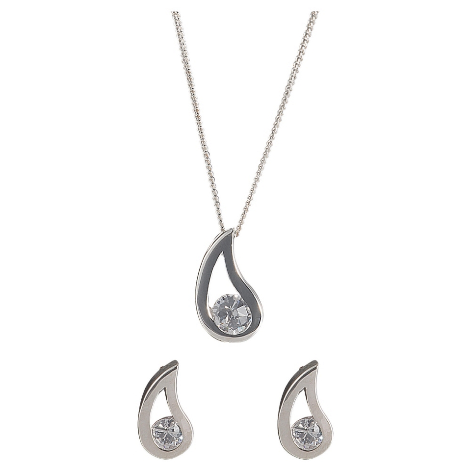 Sterling Silver Cubic Zirconia Tear Drop Earring And Pendant Set