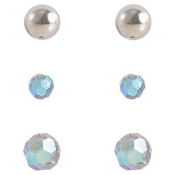 Sterling Silver Ball And Crystal 3 Stud Set