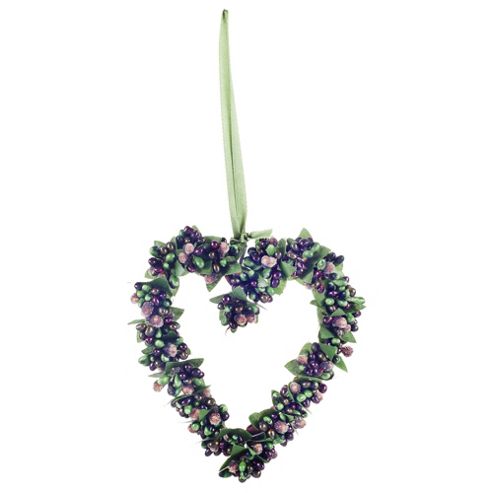 Image of Artificial Frosted Green Berry Hanging Heart Christmas Decoration