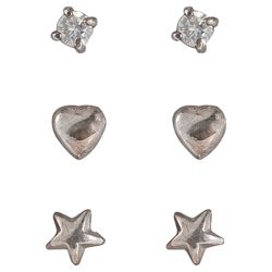 Sterling Silver Star, Heart And Cubic Zironia 3 Stud Set