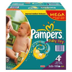 Pampers Baby Dry Mega Pack Maxi Plus 104 size 4 +
