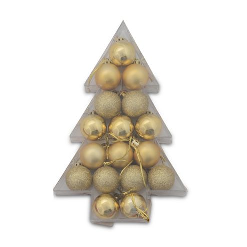 Image of Assortment Of 17 Mini Shatterproof Gold Festive Baubles In Christmas Tree Box