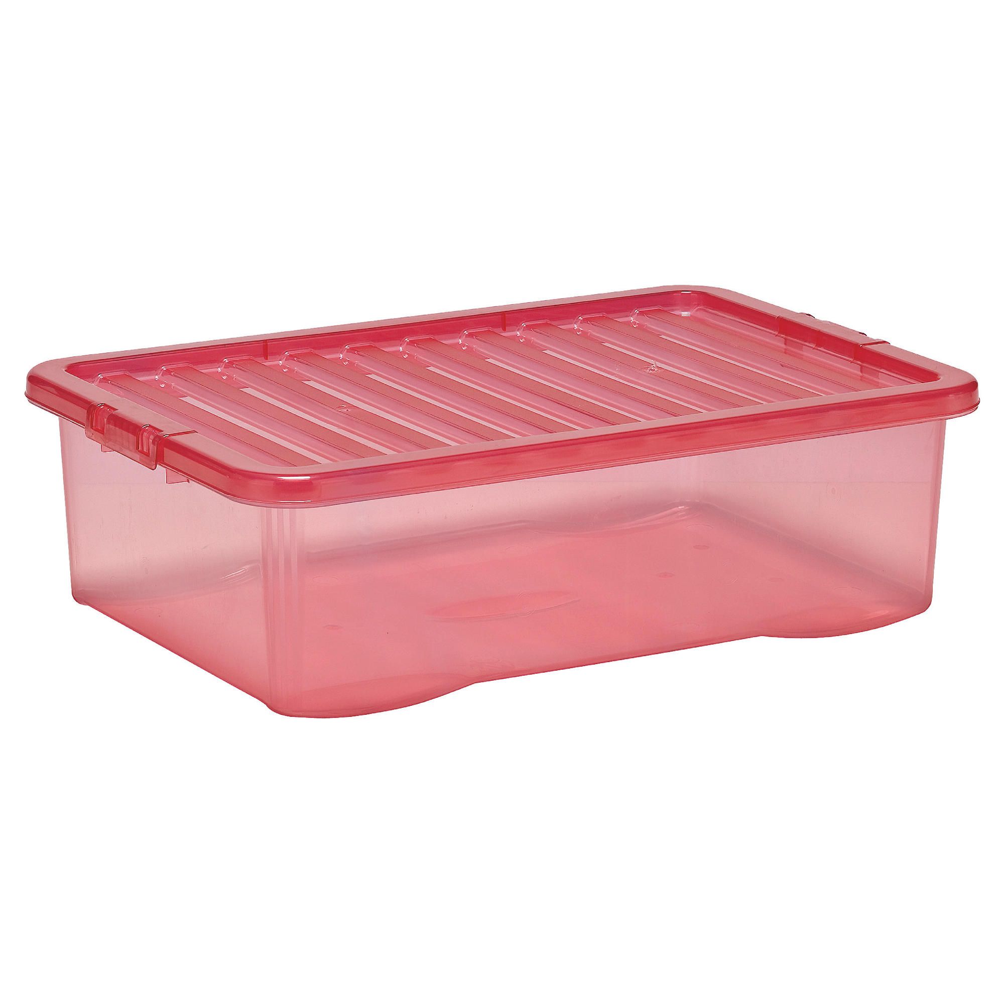 Wham Crystal 32L Underbed storage box with lid, pink Wham Crystal 32L Underbed storage box with lid, pink
