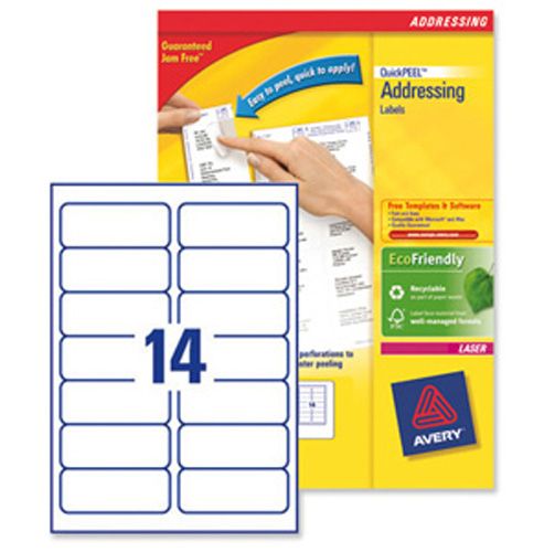 Image of Avery Addressing Labels Laser Jam-free 14 Per Sheet 99.1x38.1mm White Ref L7163-100 [1400 Labels]