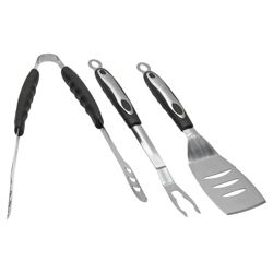 Tesco Set of 3 Stainless Steel BBQ Tools with Soft Grip Handles