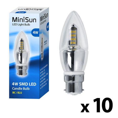 Image of Pack Of Ten Minisun Bc B22 4w Smd Led Candle Bulbs Warm White
