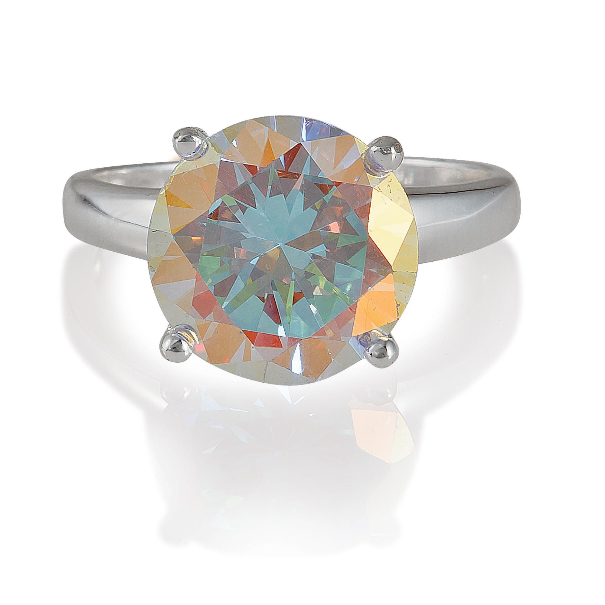 Sterling Silver Ab Cubic Zirconia Ring, Large Sterling Silver Ab Cubic Zirconia Ring, Large