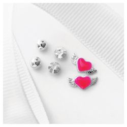 Sterling Silver Winged Heart, Ball And Cubic Zirconia 3 Stud Set