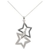 Sterling Silver Cubic Zirconia Double Star Pendant