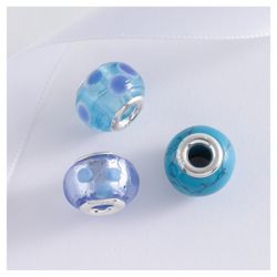 Sterling Silver Blue and White Glass Charm 3 Pack