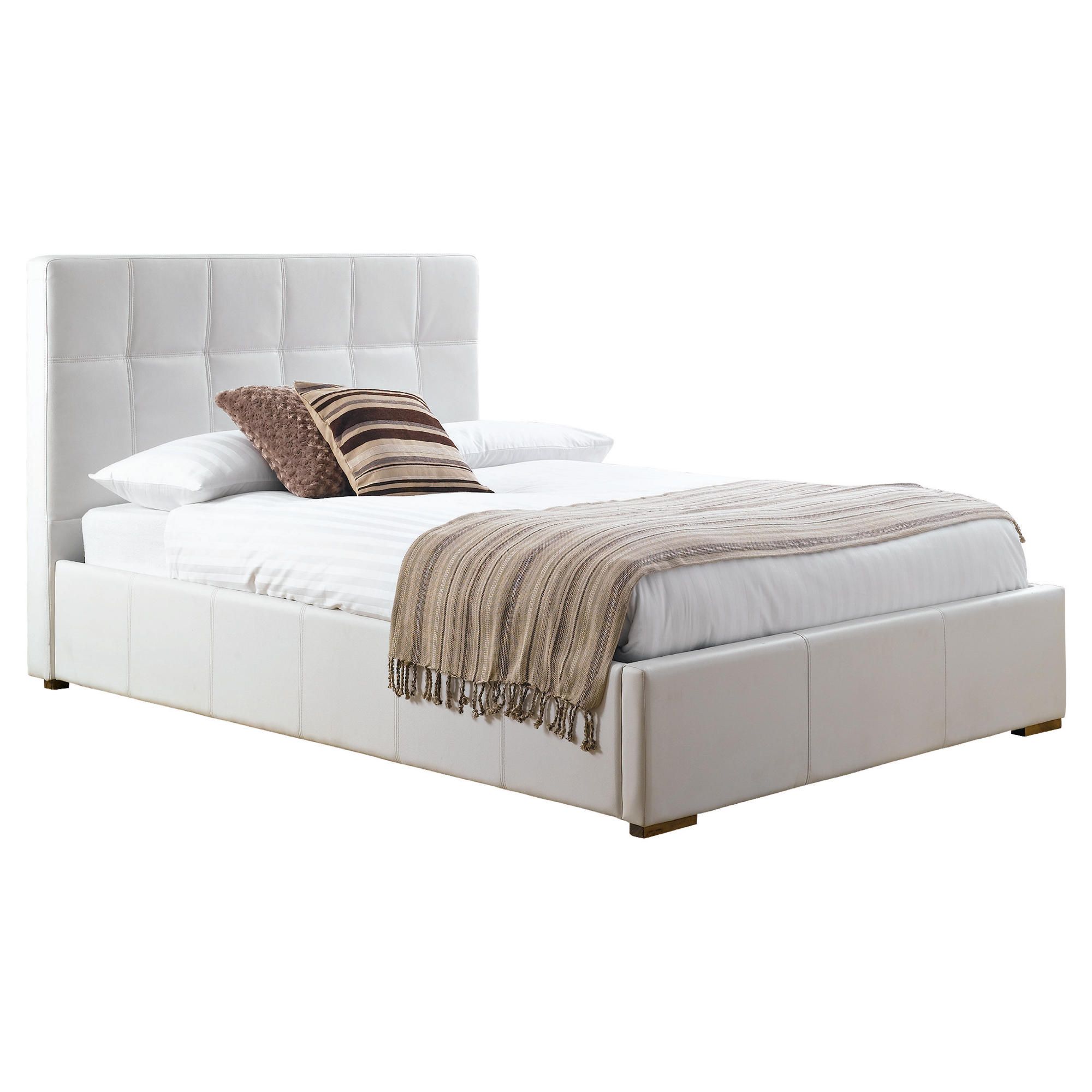 Orleans King Faux Leather Storage Bed, White at Tesco Direct