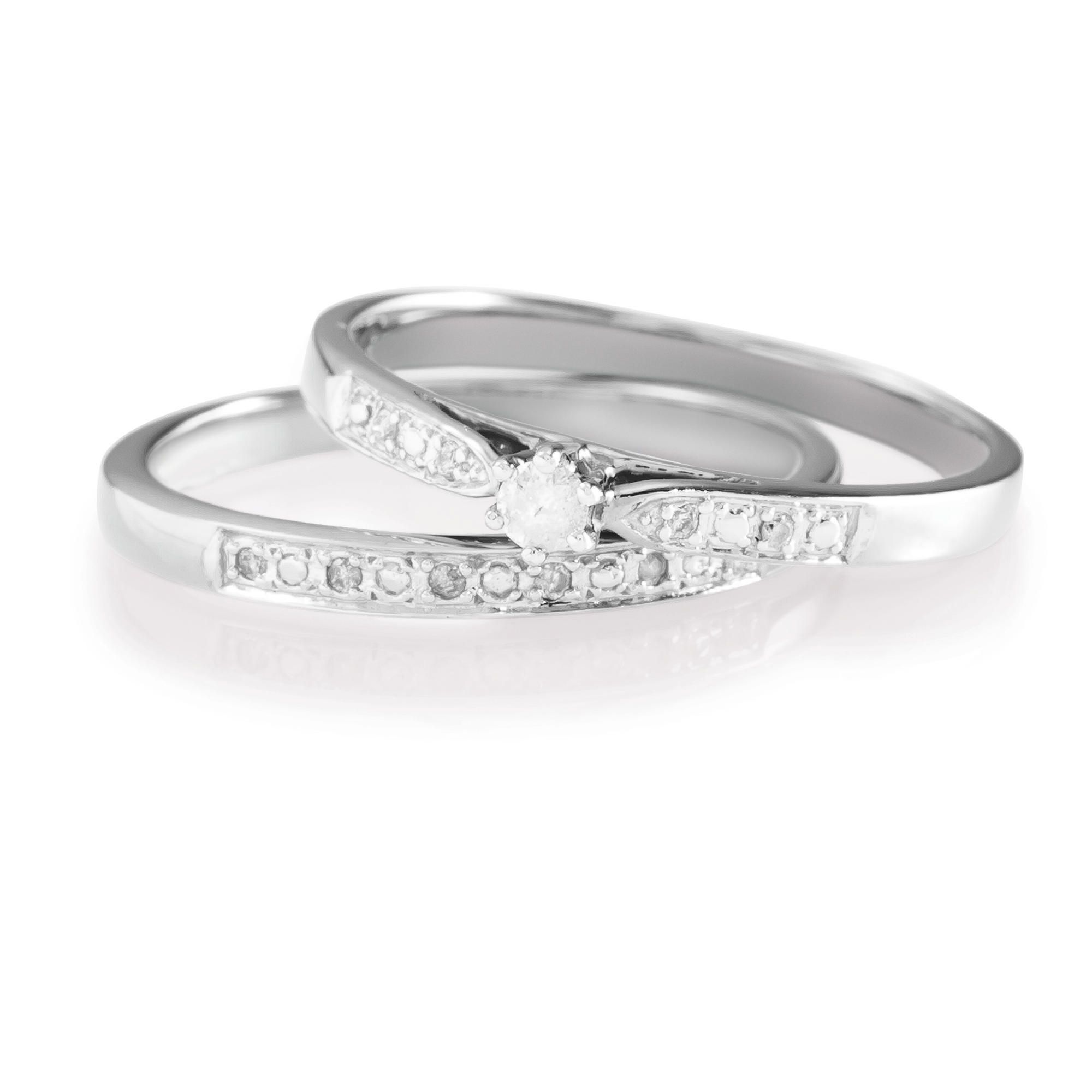 9ct White Gold 25Pt Invisible Set Bridal Ring Set, J