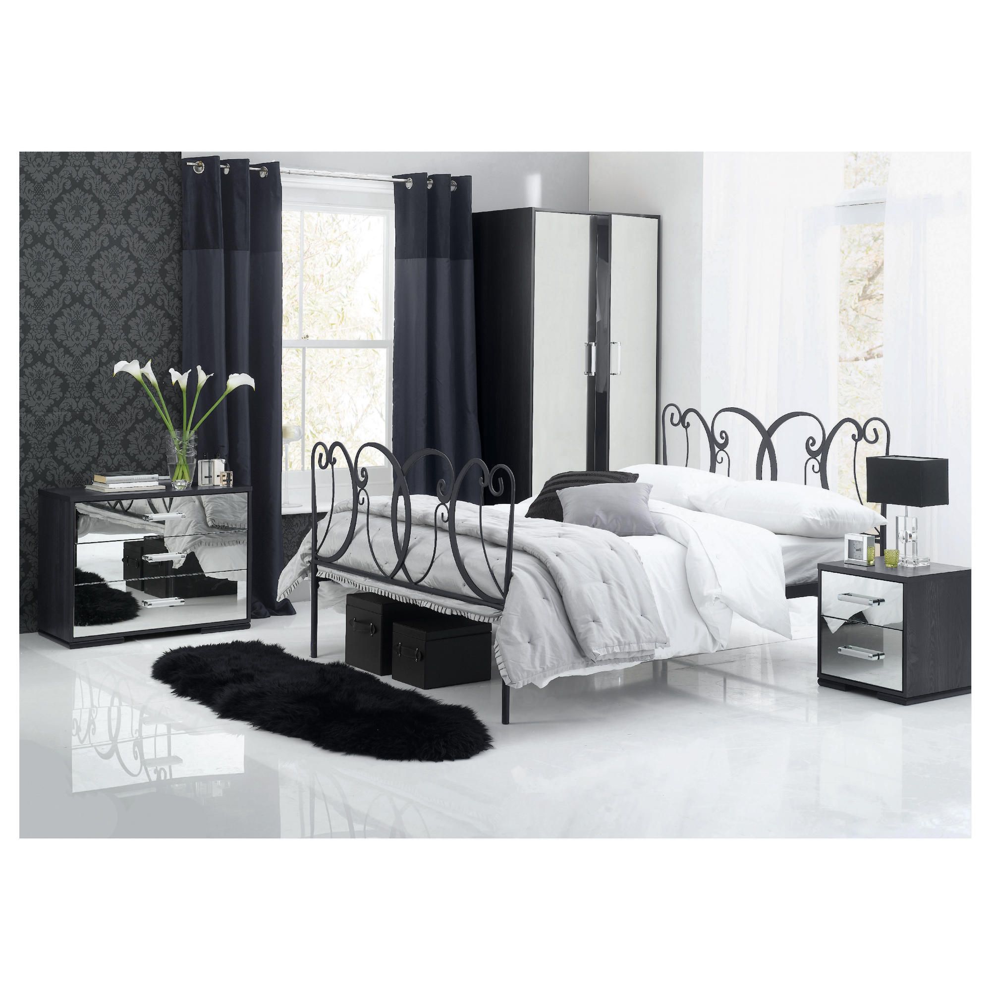 Sophia 2 Dr Robe 3 Drw & Bedside Chest Set Mirrored at Tesco Direct
