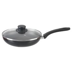 Tesco Teflon Coated 24cm Non-stick Aluminium Frying Pan with Glass Lid, Black