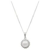 9ct White Gold Pearl And Diamond Cluster Pendant