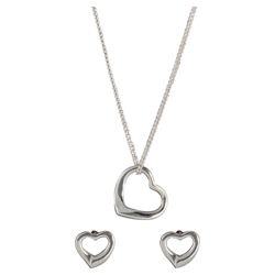 Sterling Silver Floating Heart Earring And Pendant Set