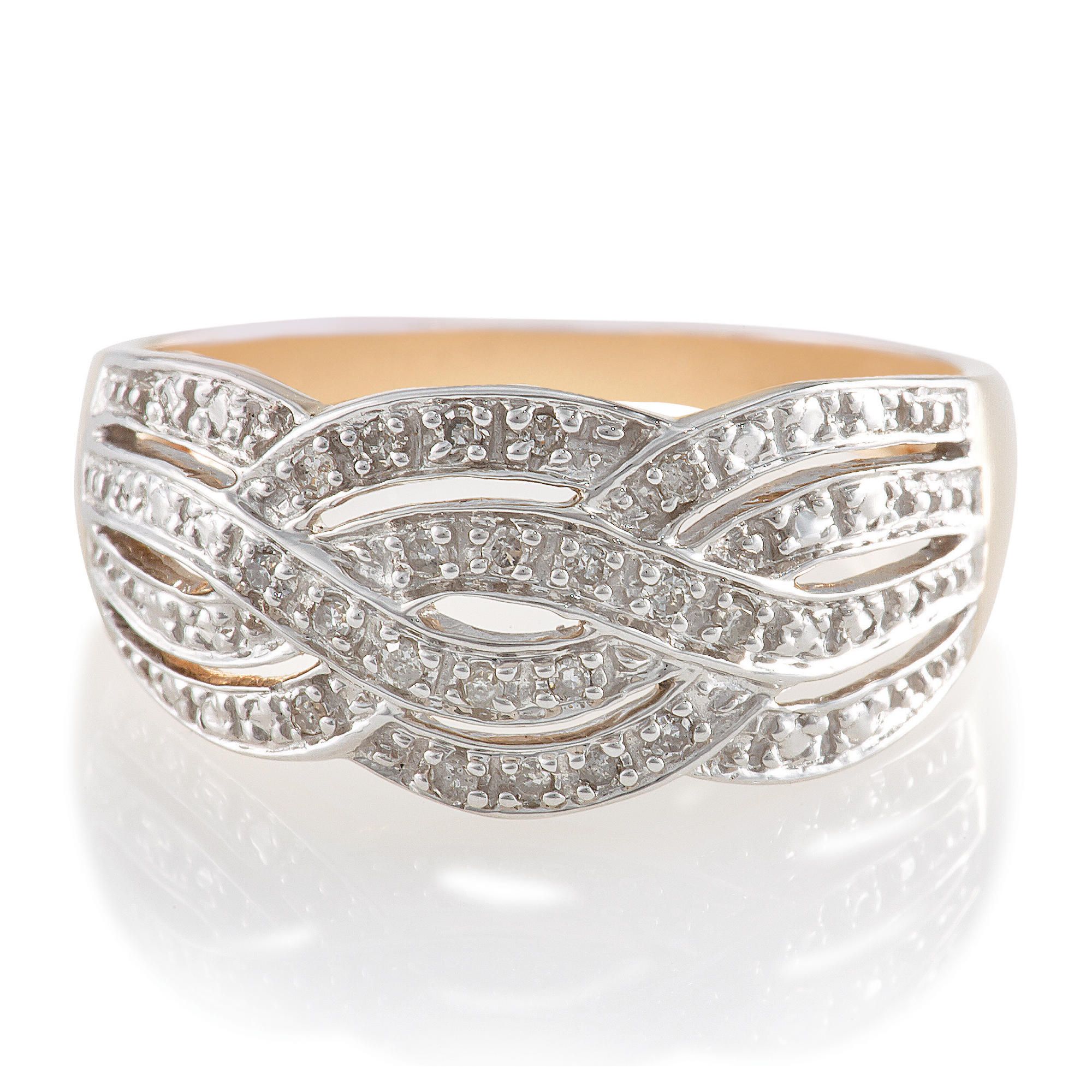 9ct Gold 4 Row Diamond Ring, L 9ct Gold 4 Row Diamond Ring, L
