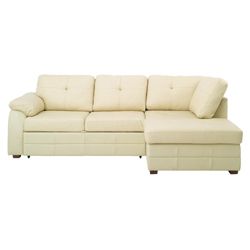 Modena Right Hand Facing Leather Chaise Sofabed, Cream