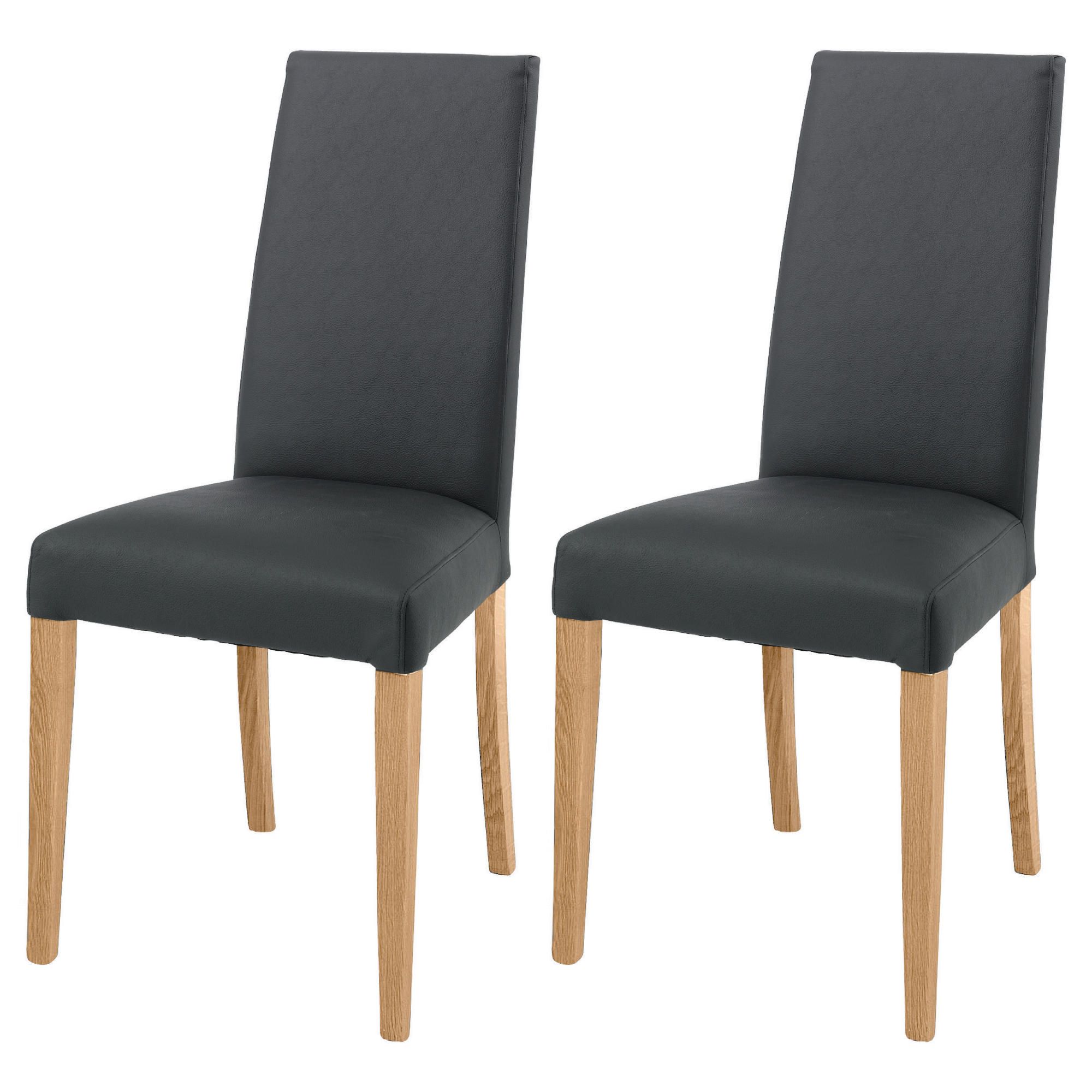 Pair of Lucca chairs, black leather with oak legs