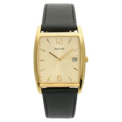 Accurist Mens Black Leather Rectangular Watch