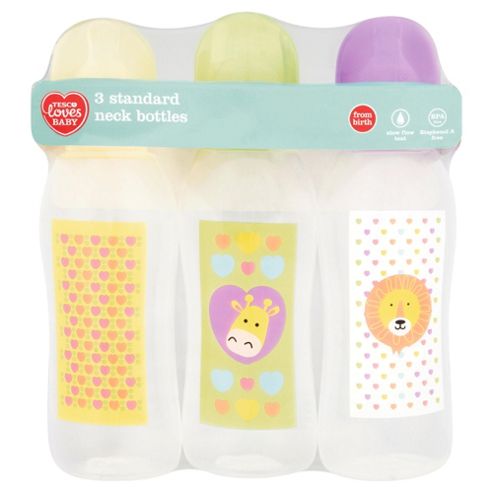 Image of Tesco Standard Feeding Bottles Standard Neck 250ml 3 Pack
