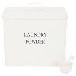 Enamel Laundry Powder Box with Scoop, Cream