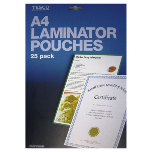 Image of Tesco Home & Office A4 Laminator Pouches 125 Micron 25 Pack