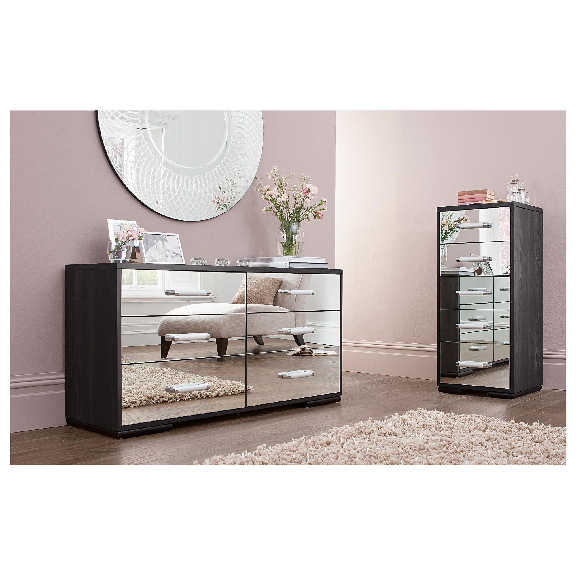 Sophia Tall & 6 Drw Wide Chest Set Mirrored at Tesco Direct