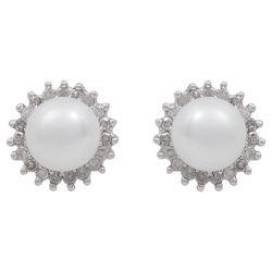 9ct White Gold Pearl And Diamond Cluster Studs