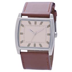 F&F Mens Square Face Brown Strap Watch