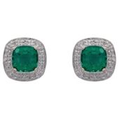 9ct Yellow Gold Created Emerald And Diamond Earrings