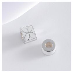 Sterling Silver Set Of 2 White Enamel Bead Charms