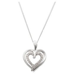 9ct White Gold Diamond Double Heart Pendant