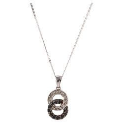 9ct White Gold Black And White Diamond Link Pendant