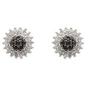 9ct White Gold Black And White Diamond Cluster Studs