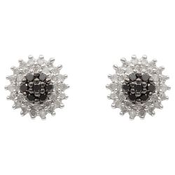 9ct White Gold Black And White Diamond Cluster Studs