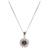 9ct White Gold Black And White Diamond Cluster Pendant