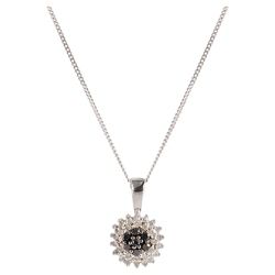 9ct White Gold Black And White Diamond Cluster Pendant