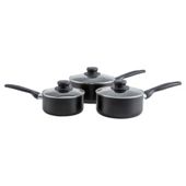 Tesco Teflon Coated 3 piece Non-stick Aluminium Saucepan Set, Black